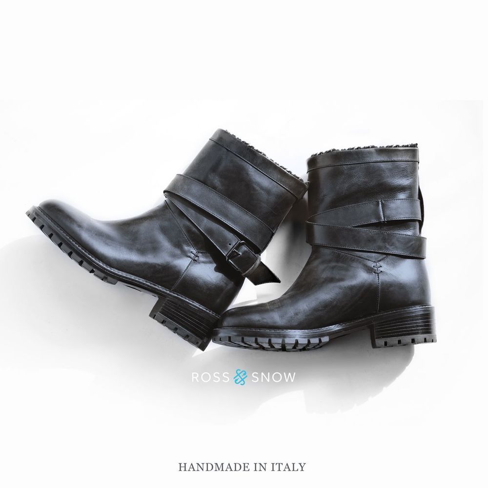 Ross & Snow Women's 8 Shearling Moto Boots Black